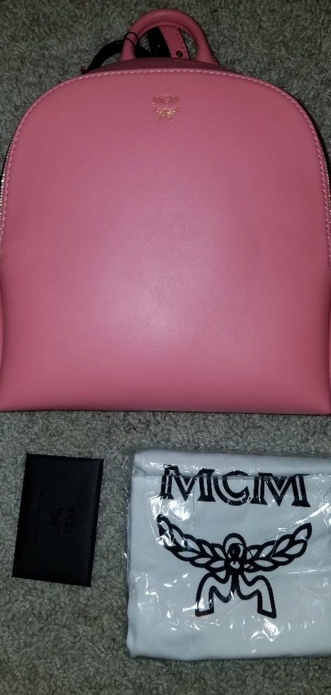 MCM Polke Studs Coral Blush Mini Backpack